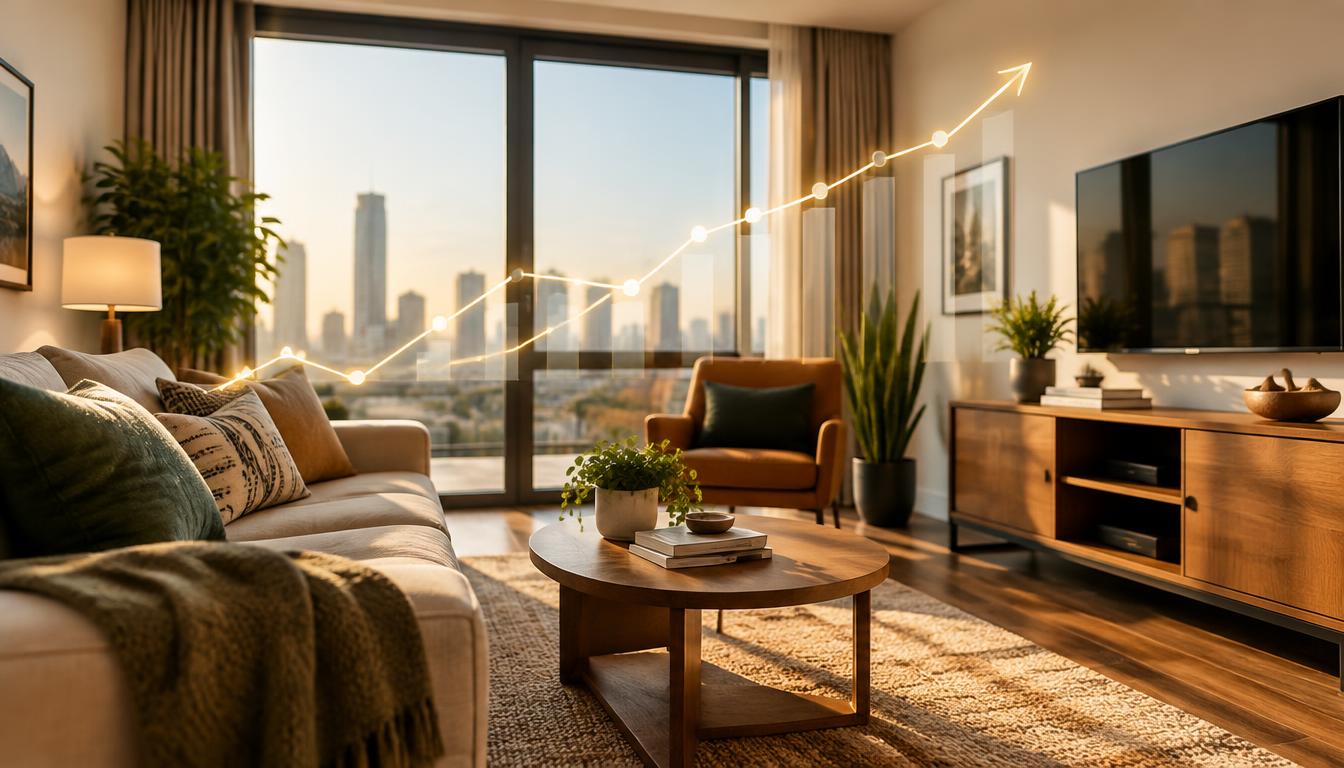 Furnished rental apartment with a rising income graph